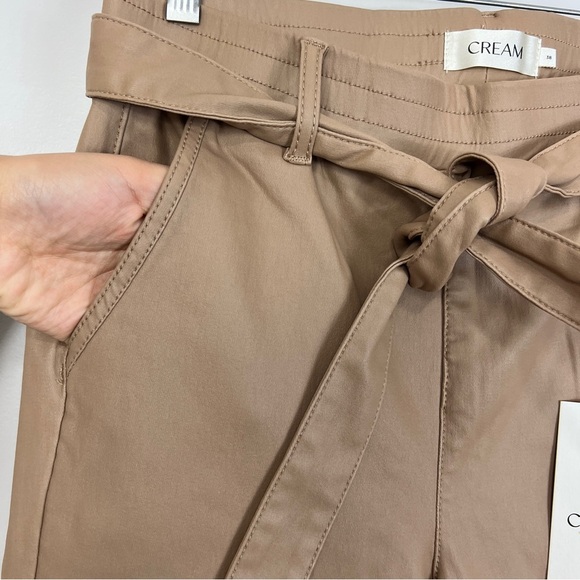 Cream Beige Faux Leather CRTorid Baggy Front ties Pant women size 38 Medium - Picture 7 of 14